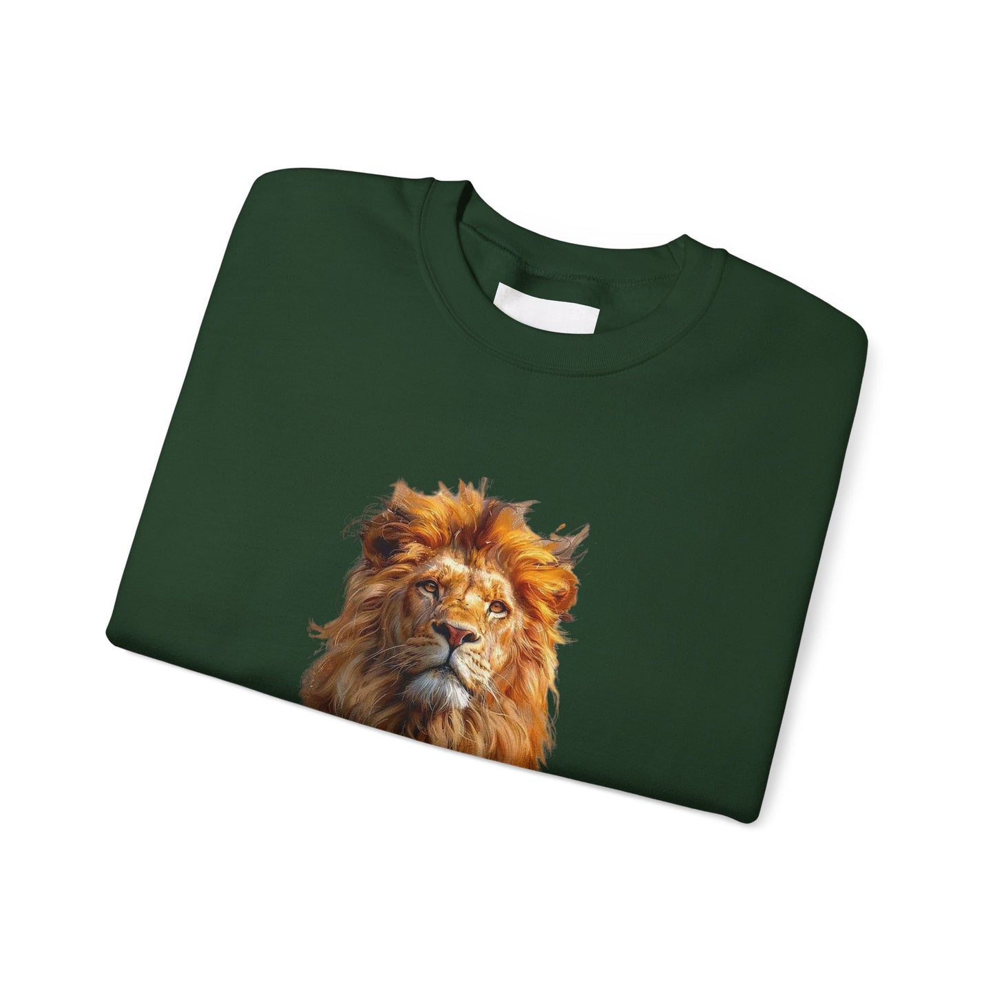 Lion Portrait Crewneck Sweatshirt — Majestic Wild Cat Graphic Pullover