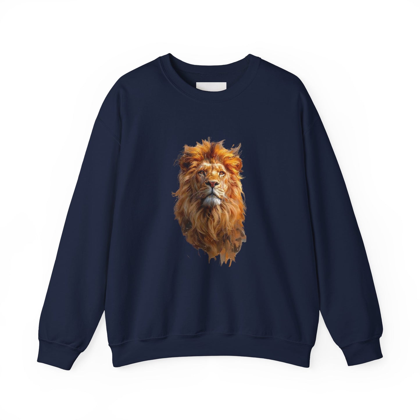 Lion Portrait Crewneck Sweatshirt — Majestic Wild Cat Graphic Pullover