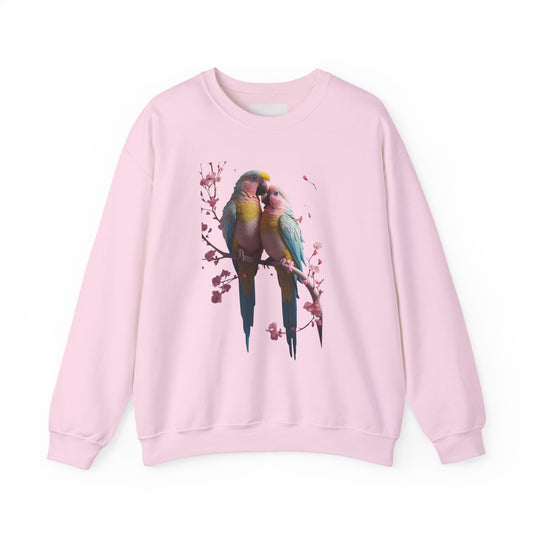 Lovebirds Graphic Sweatshirt — Colorful Parrot Crewneck for Bird Lovers