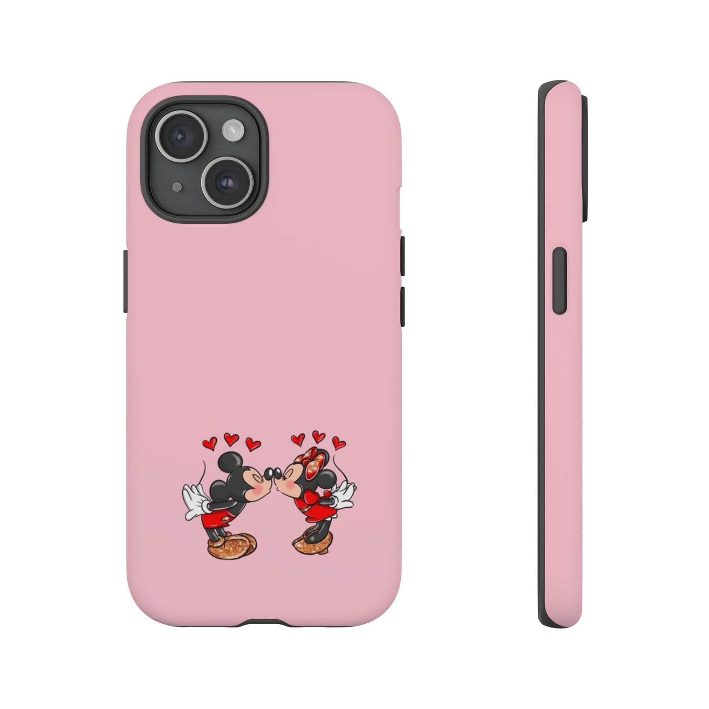 Pink Romantic Kissing Mouse Phone Case — Cute Couple Hearts Protective iPhone Cover
