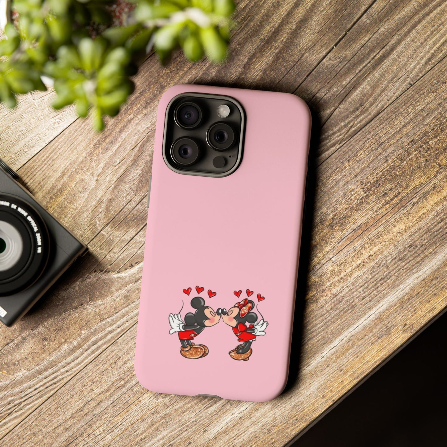 Pink Romantic Kissing Mouse Phone Case — Cute Couple Hearts Protective iPhone Cover