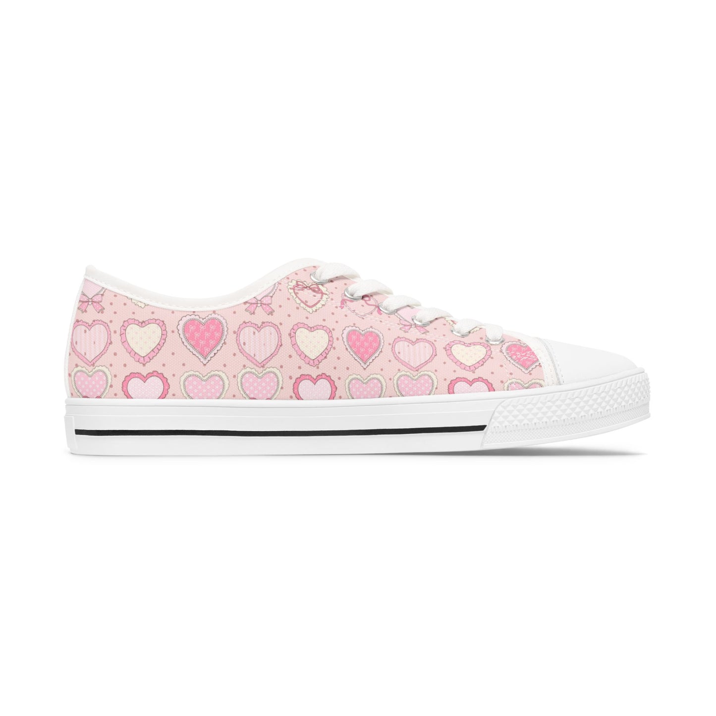 Pink Heart Pattern Sneakers - Women's Low Top Casual Shoes
