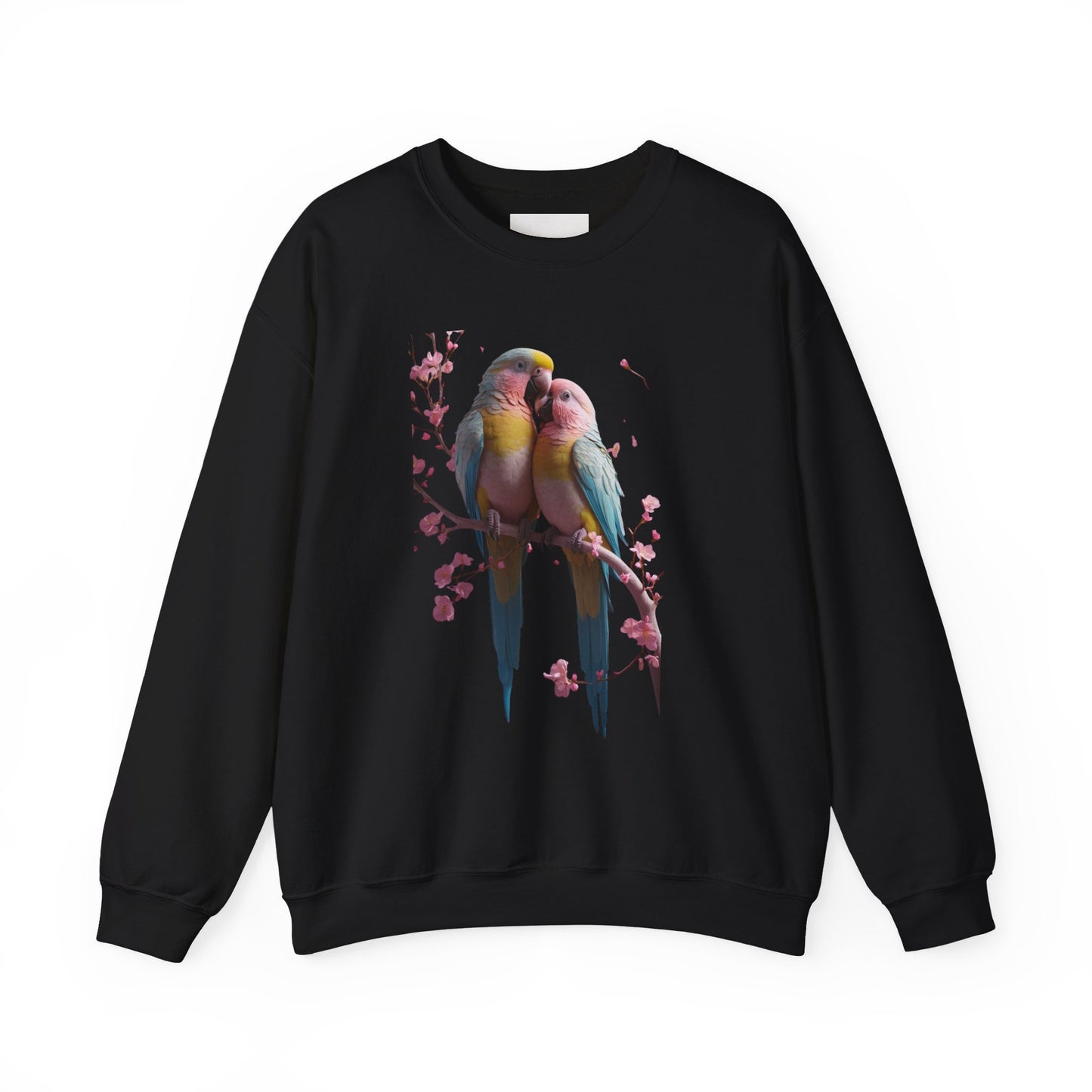 Lovebirds Graphic Sweatshirt — Colorful Parrot Crewneck for Bird Lovers