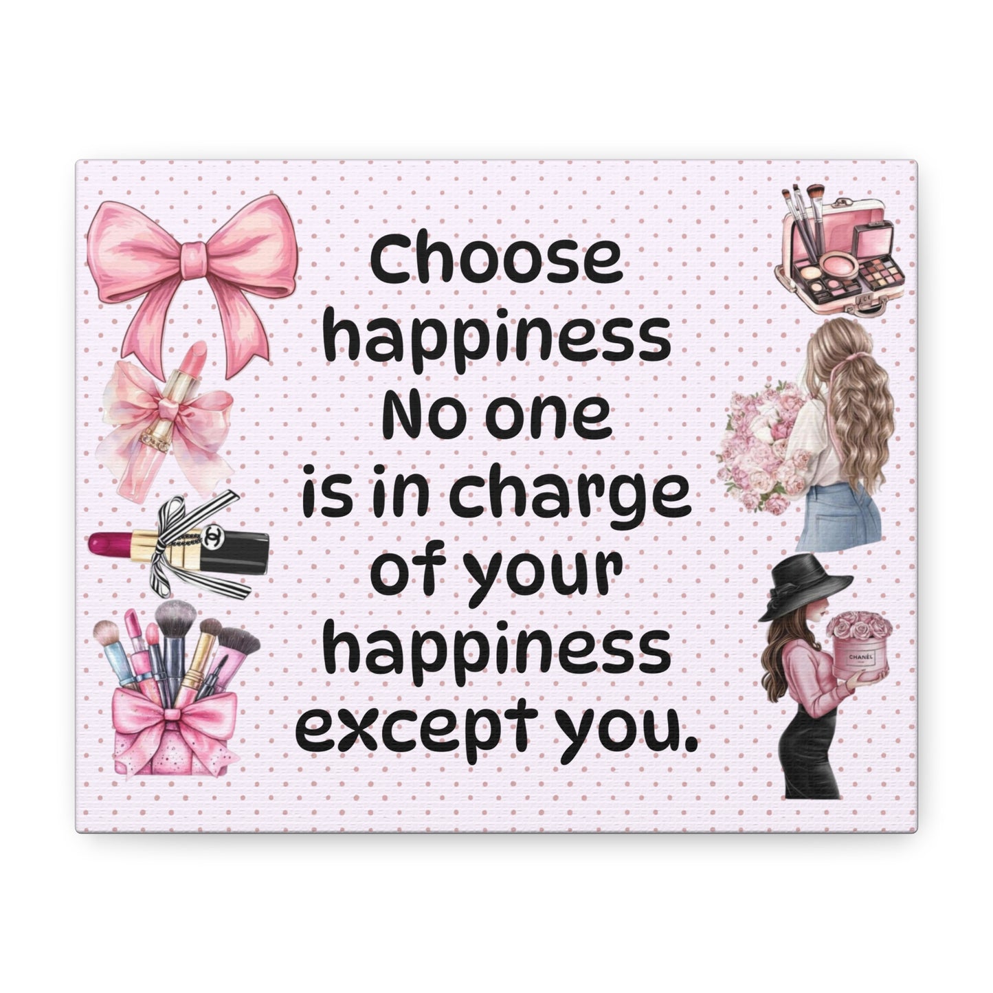 Choose Happiness — Pink Makeup Wall Canvas