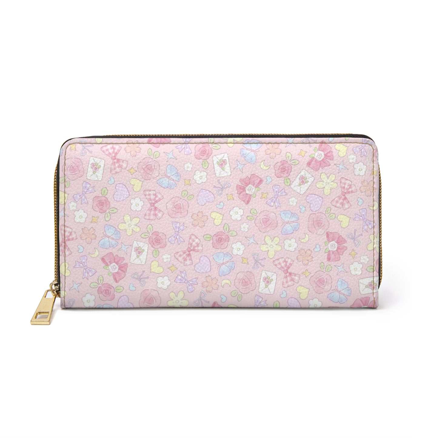 Floral Pastel Zip Wallet — Pink Cute Flower Pattern Zipper Wallet