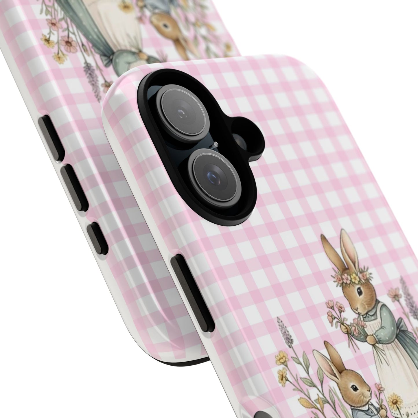 Cute Vintage Bunny Phone Case – Pink Gingham Easter Phone Cover