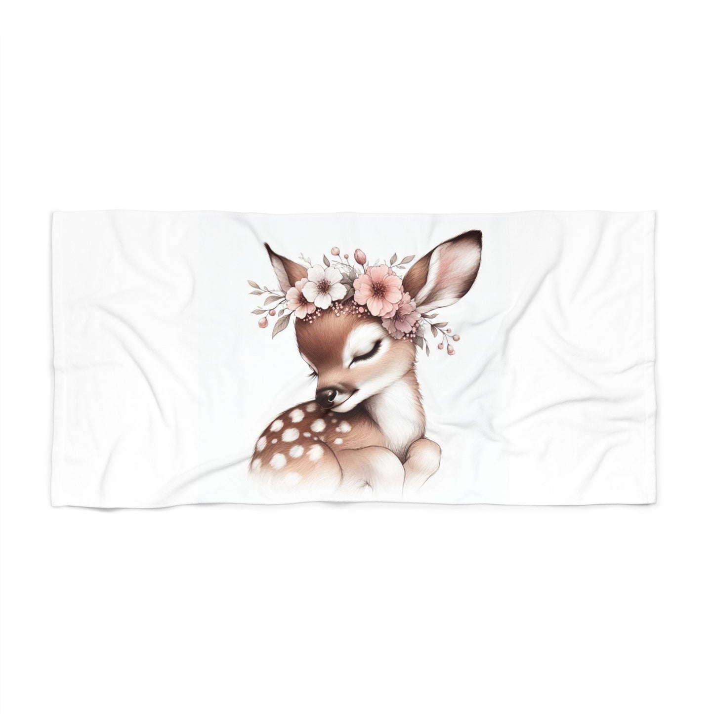 Floral Fawn Beach Towel — Cute Baby Deer with Flower Crown