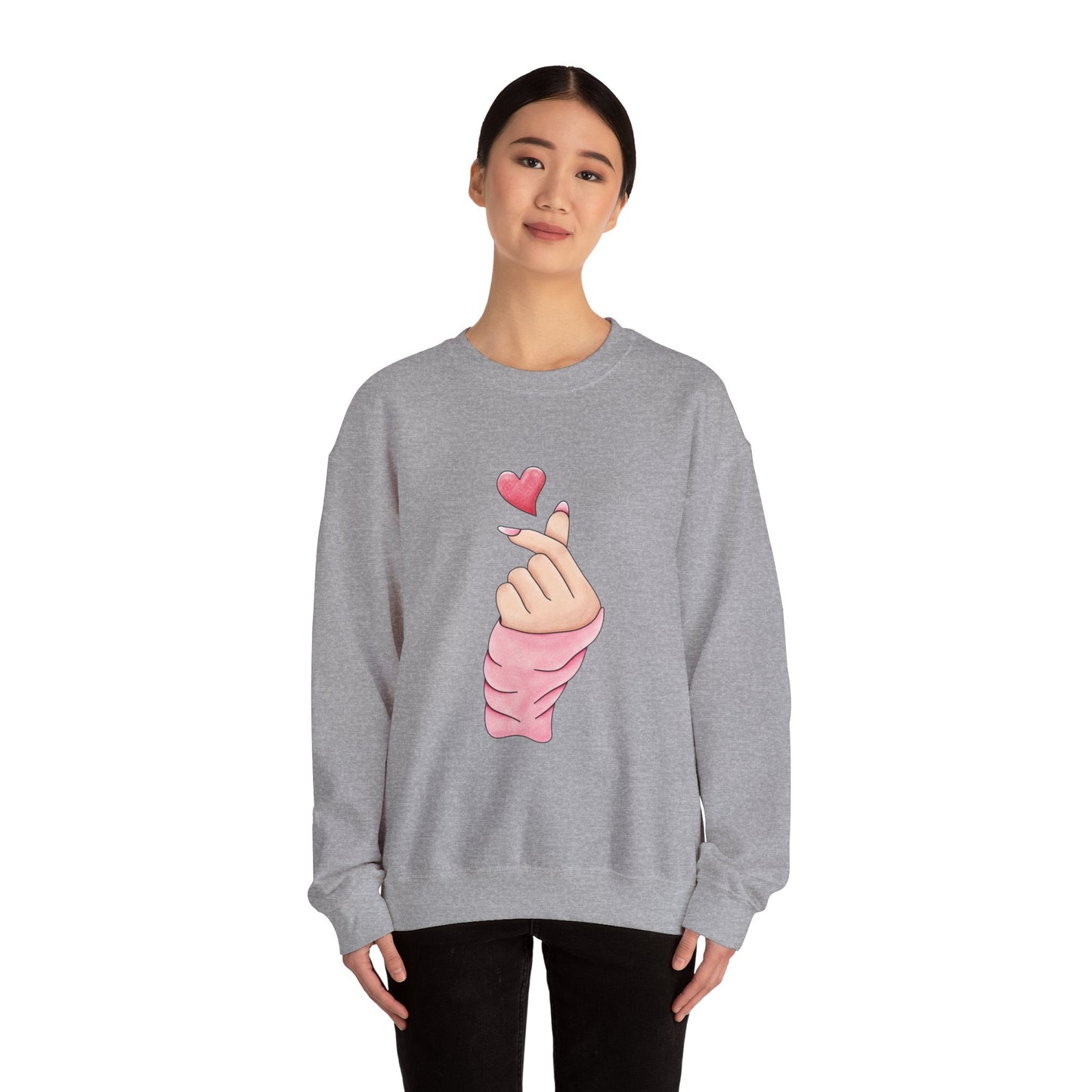 Korean Finger Heart Crewneck Sweatshirt — Cute Travel Love Map Design