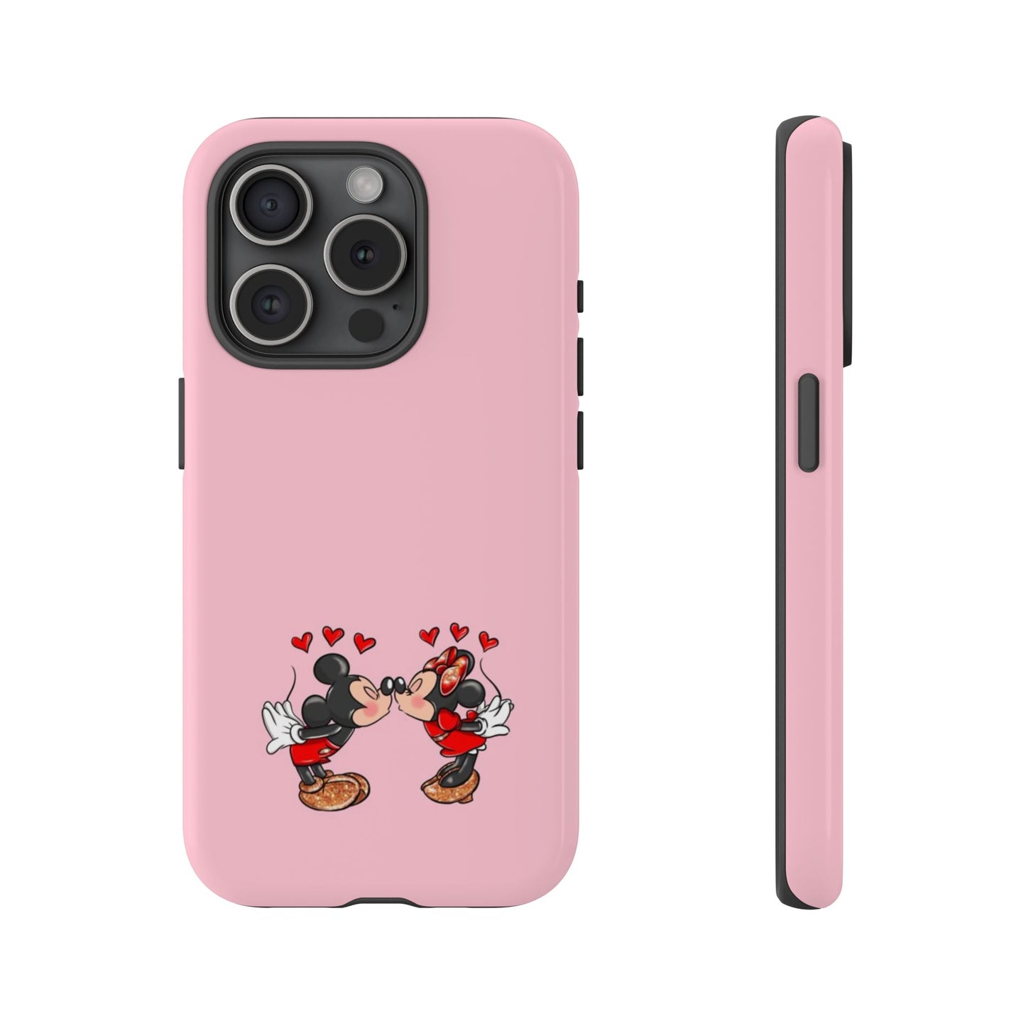 Pink Romantic Kissing Mouse Phone Case — Cute Couple Hearts Protective iPhone Cover