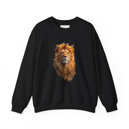 Lion Portrait Crewneck Sweatshirt — Majestic Wild Cat Graphic Pullover