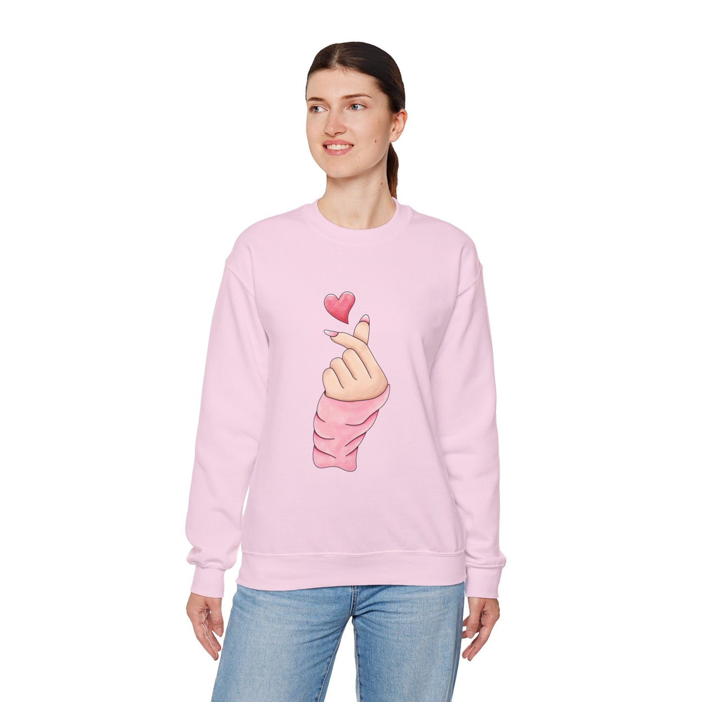 Korean Finger Heart Crewneck Sweatshirt — Cute Travel Love Map Design