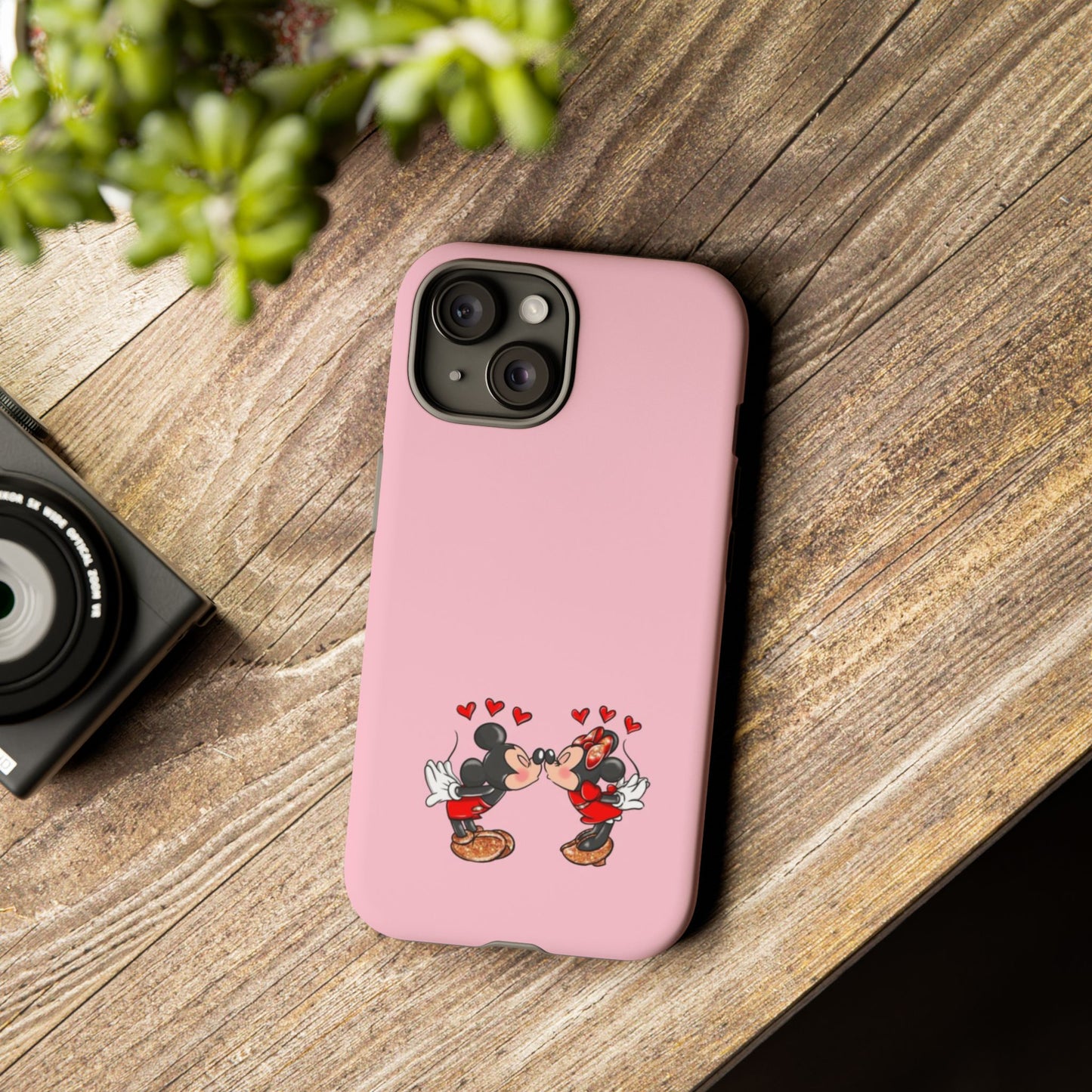 Pink Romantic Kissing Mouse Phone Case — Cute Couple Hearts Protective iPhone Cover