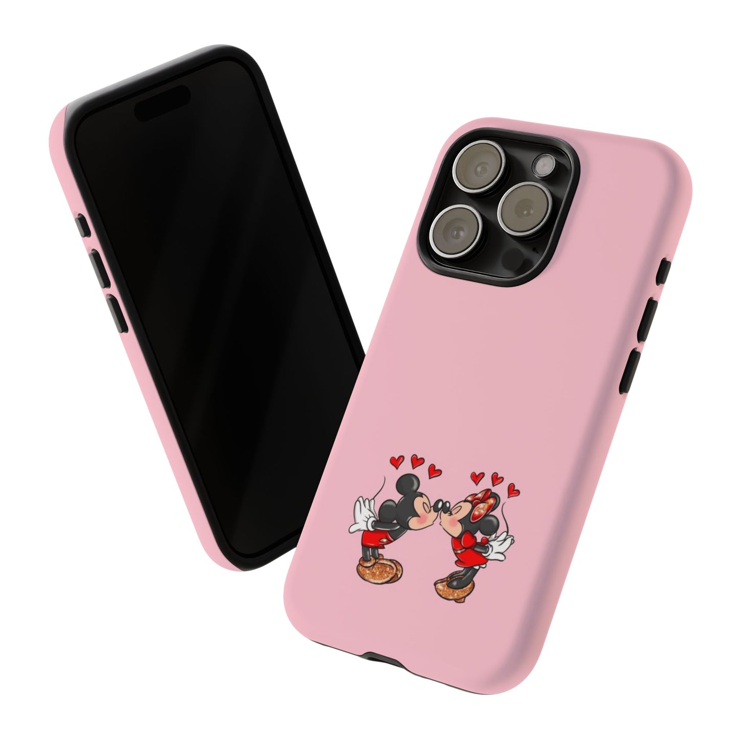 Pink Romantic Kissing Mouse Phone Case — Cute Couple Hearts Protective iPhone Cover