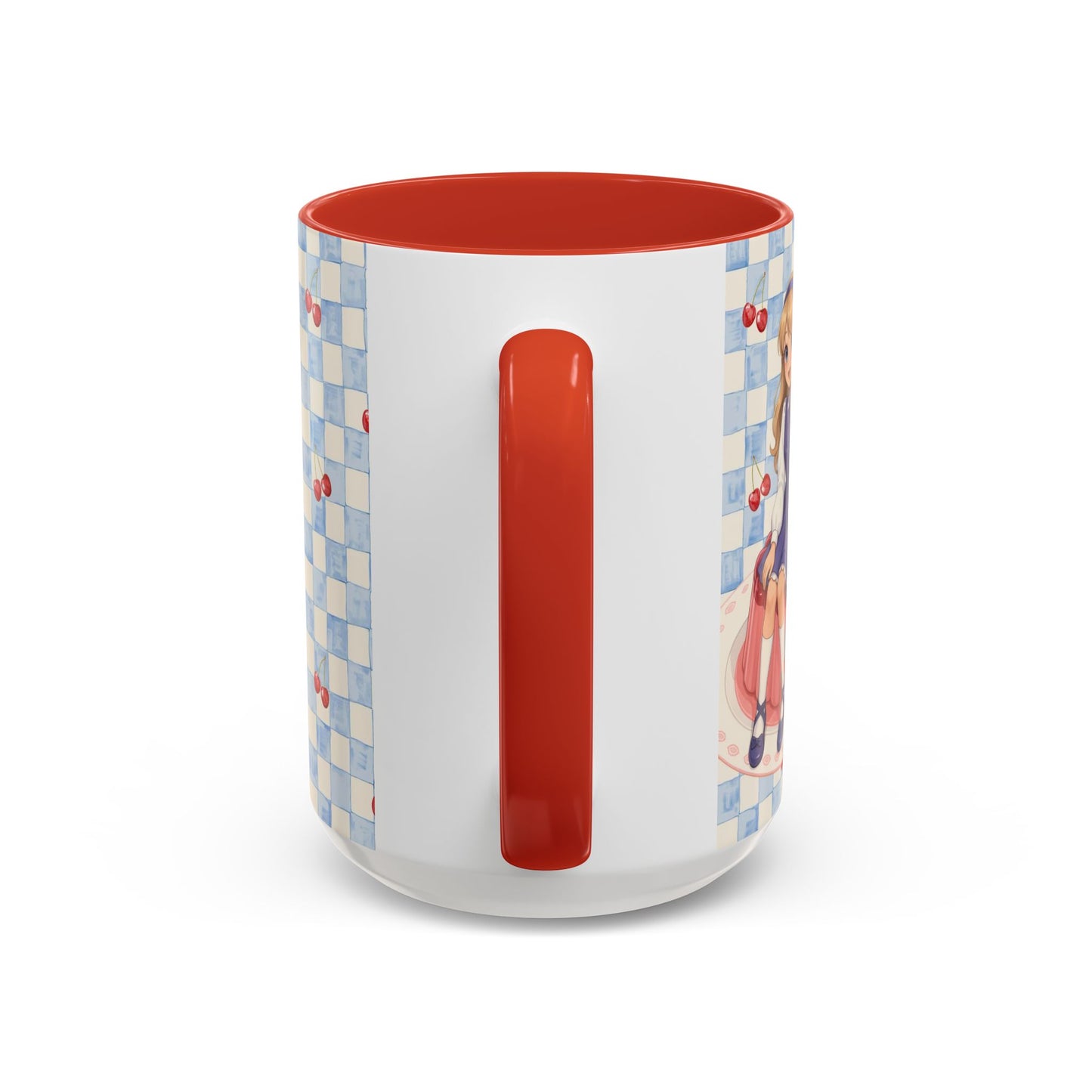 Cherry Cake Accent Coffee Mug — Vintage Checkered Dessert Design (11/15 oz)