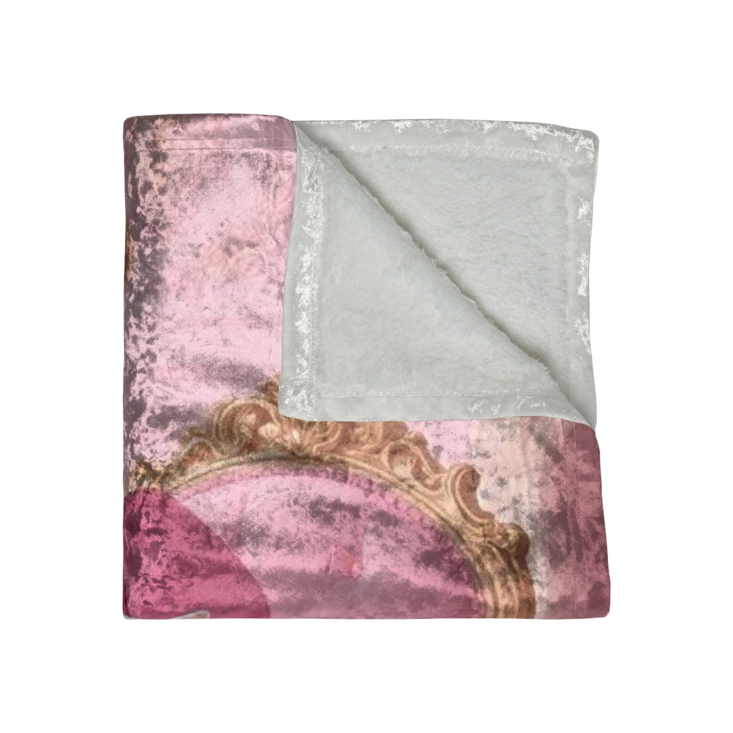 Crushed Velvet Blanket — Vintage Barbie Glam Throw with White Cat (Pink Princess Aesthetic)