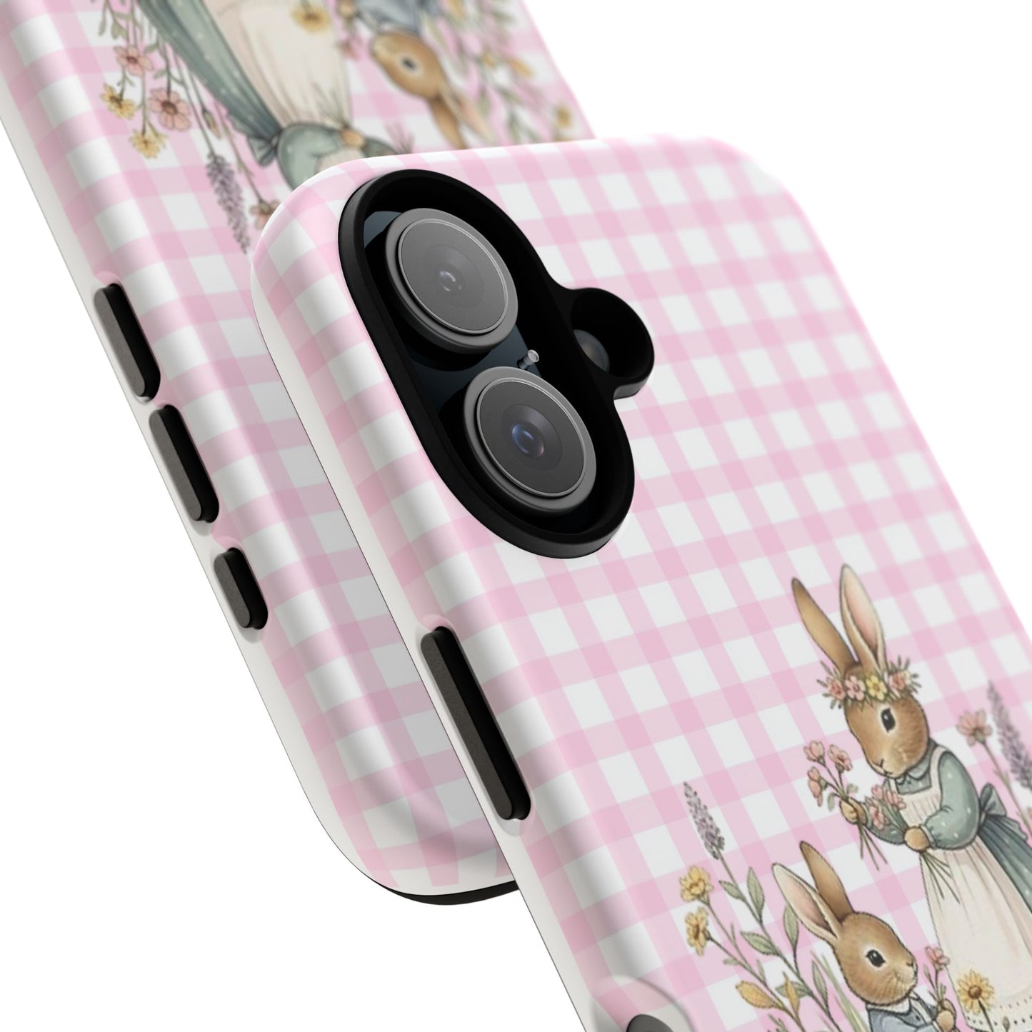 Cute Vintage Bunny Phone Case – Pink Gingham Easter Phone Cover