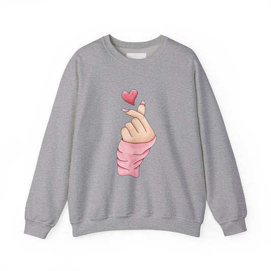 Korean Finger Heart Crewneck Sweatshirt — Cute Travel Love Map Design