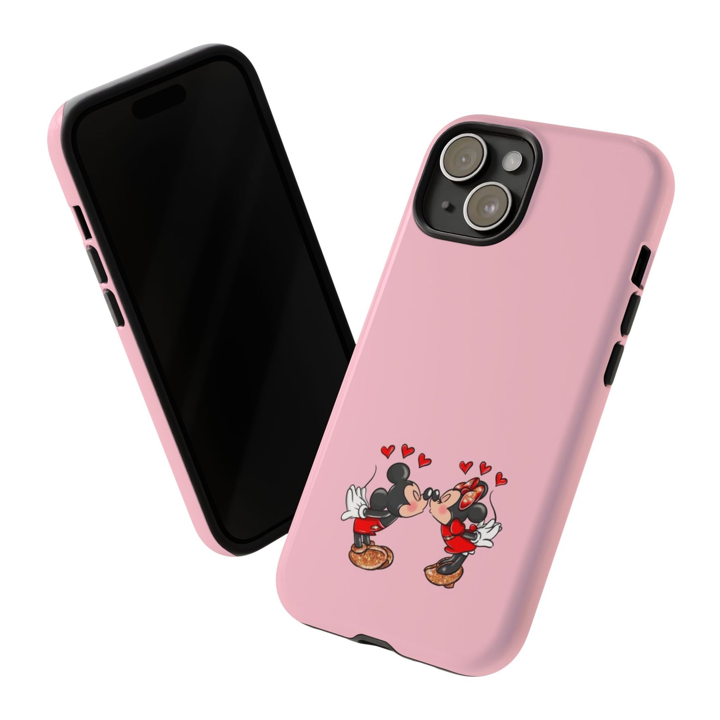 Pink Romantic Kissing Mouse Phone Case — Cute Couple Hearts Protective iPhone Cover
