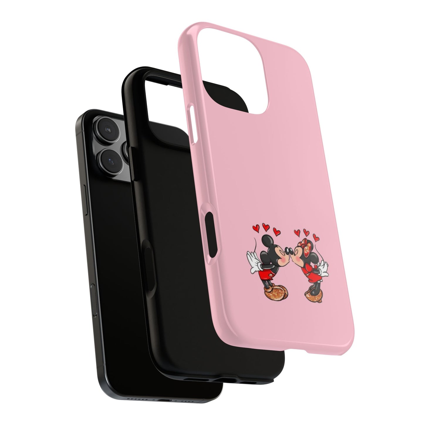 Pink Romantic Kissing Mouse Phone Case — Cute Couple Hearts Protective iPhone Cover