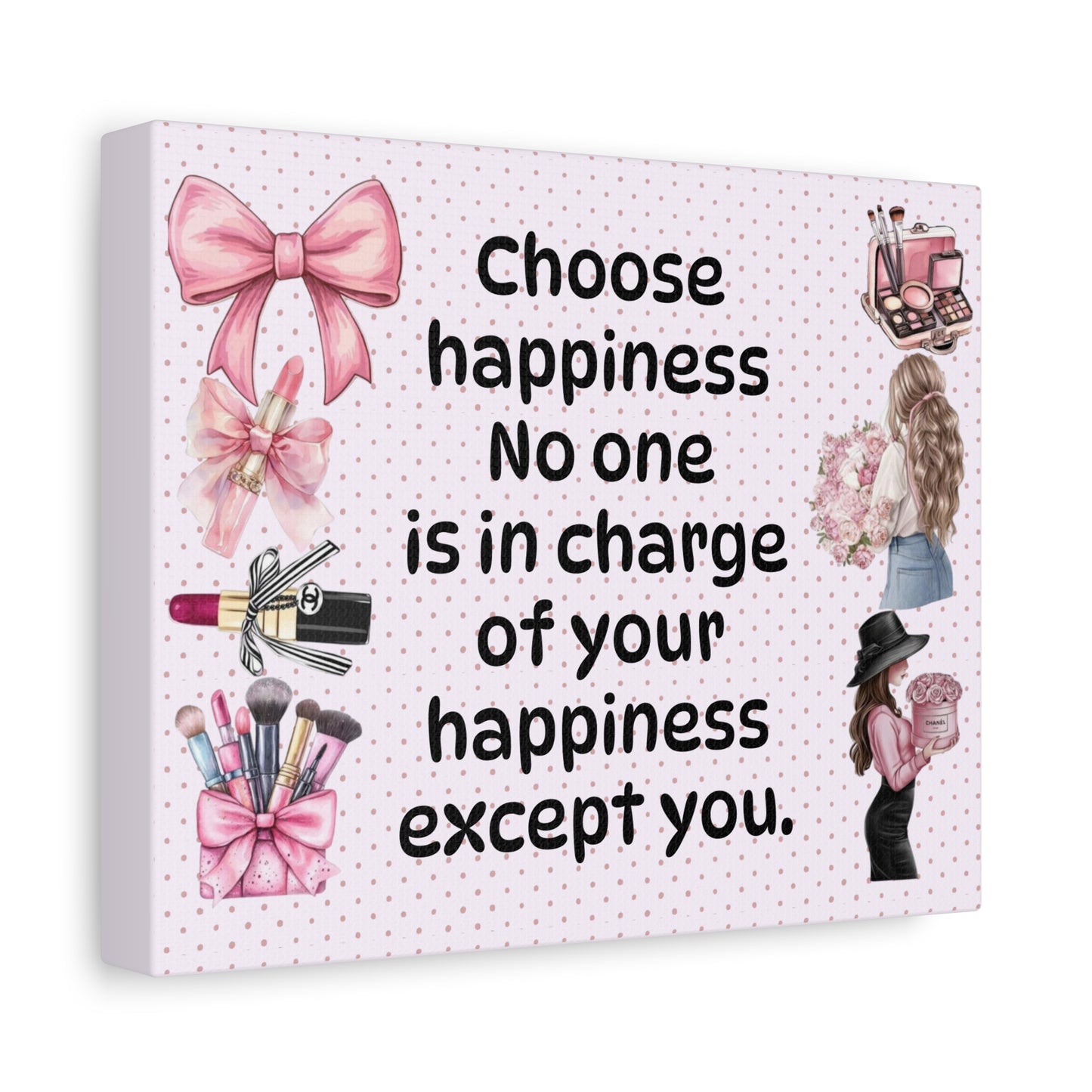 Choose Happiness — Pink Makeup Wall Canvas