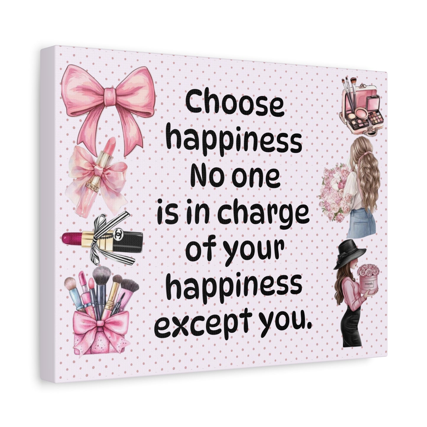 Choose Happiness — Pink Makeup Wall Canvas