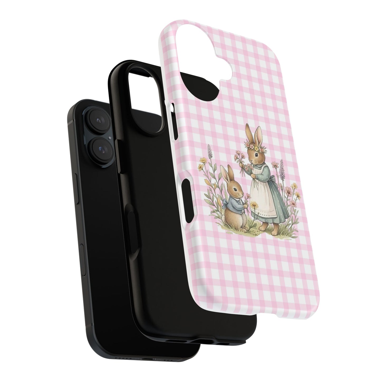 Cute Vintage Bunny Phone Case – Pink Gingham Easter Phone Cover