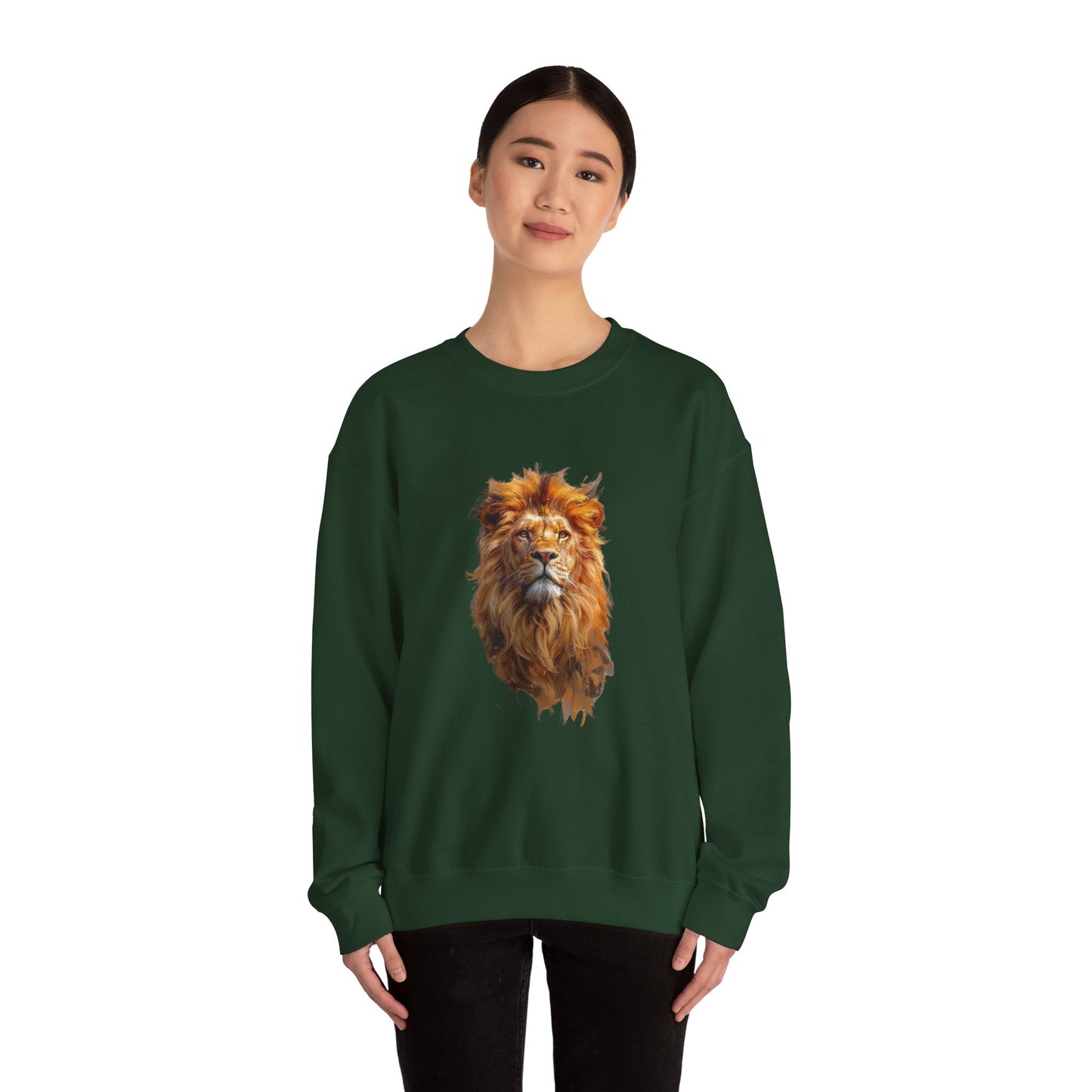 Lion Portrait Crewneck Sweatshirt — Majestic Wild Cat Graphic Pullover