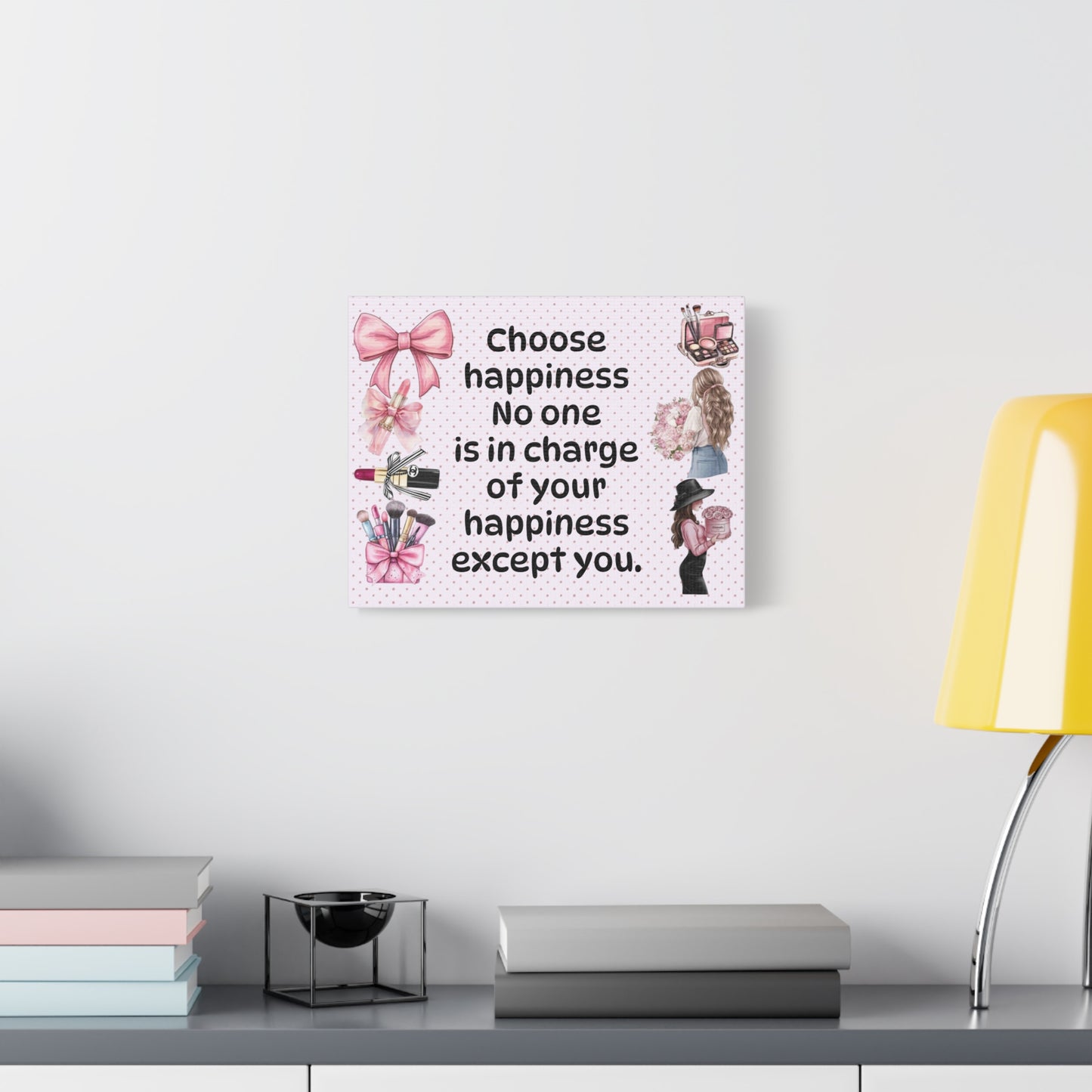 Choose Happiness — Pink Makeup Wall Canvas