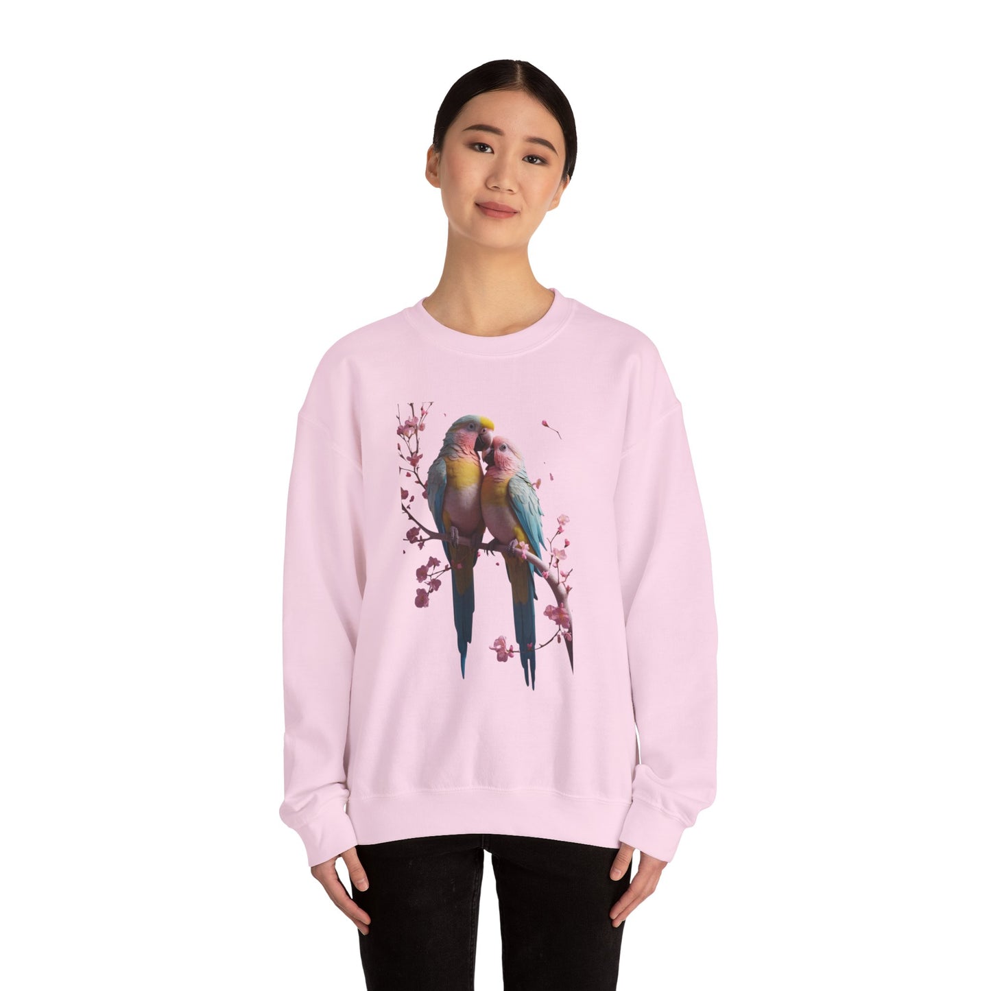 Lovebirds Graphic Sweatshirt — Colorful Parrot Crewneck for Bird Lovers