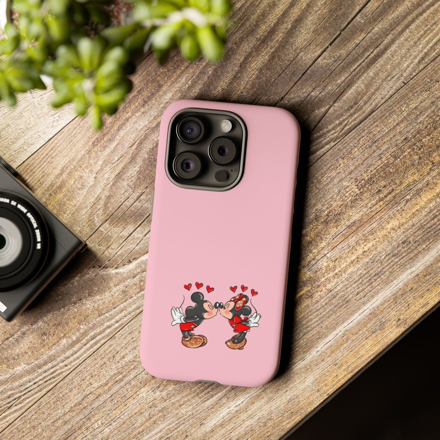 Pink Romantic Kissing Mouse Phone Case — Cute Couple Hearts Protective iPhone Cover