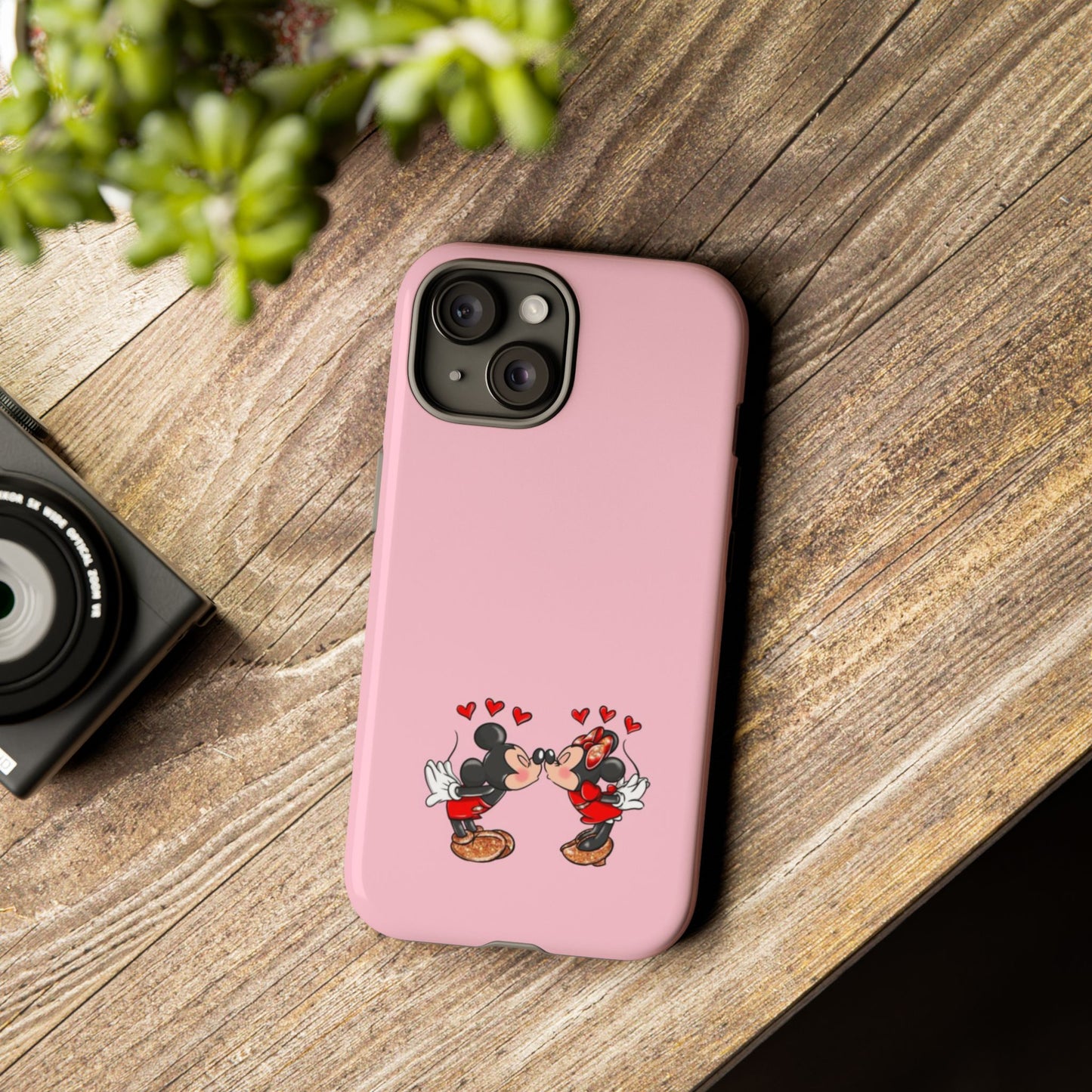 Pink Romantic Kissing Mouse Phone Case — Cute Couple Hearts Protective iPhone Cover