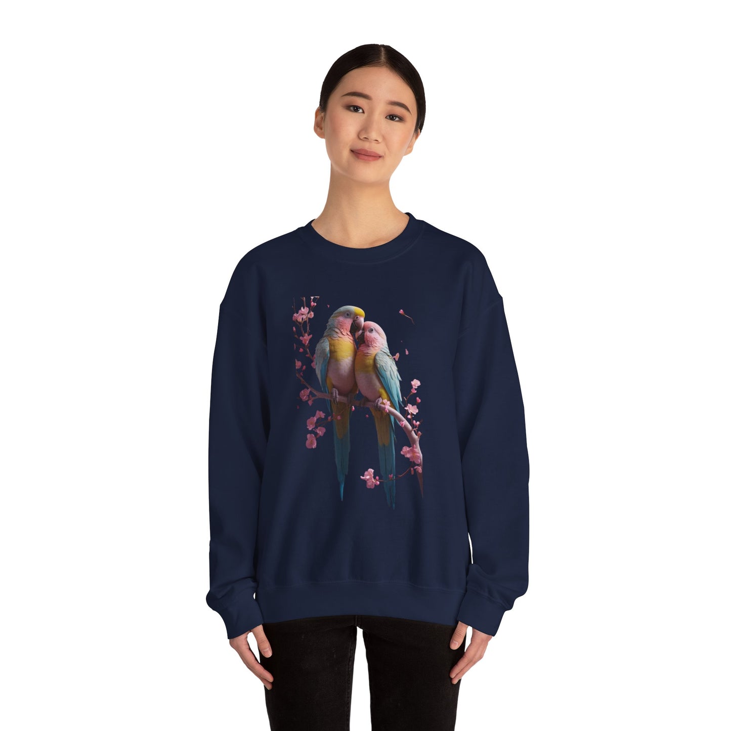 Lovebirds Graphic Sweatshirt — Colorful Parrot Crewneck for Bird Lovers