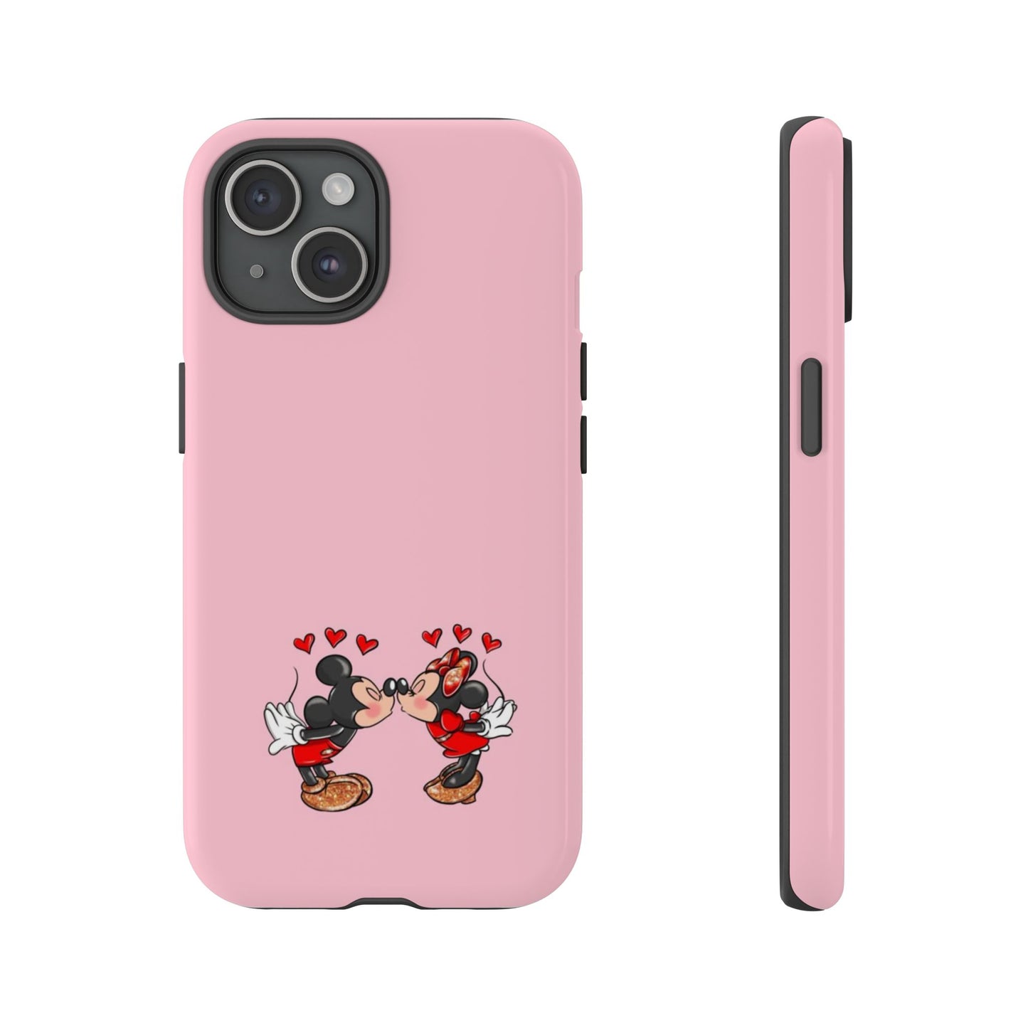 Pink Romantic Kissing Mouse Phone Case — Cute Couple Hearts Protective iPhone Cover