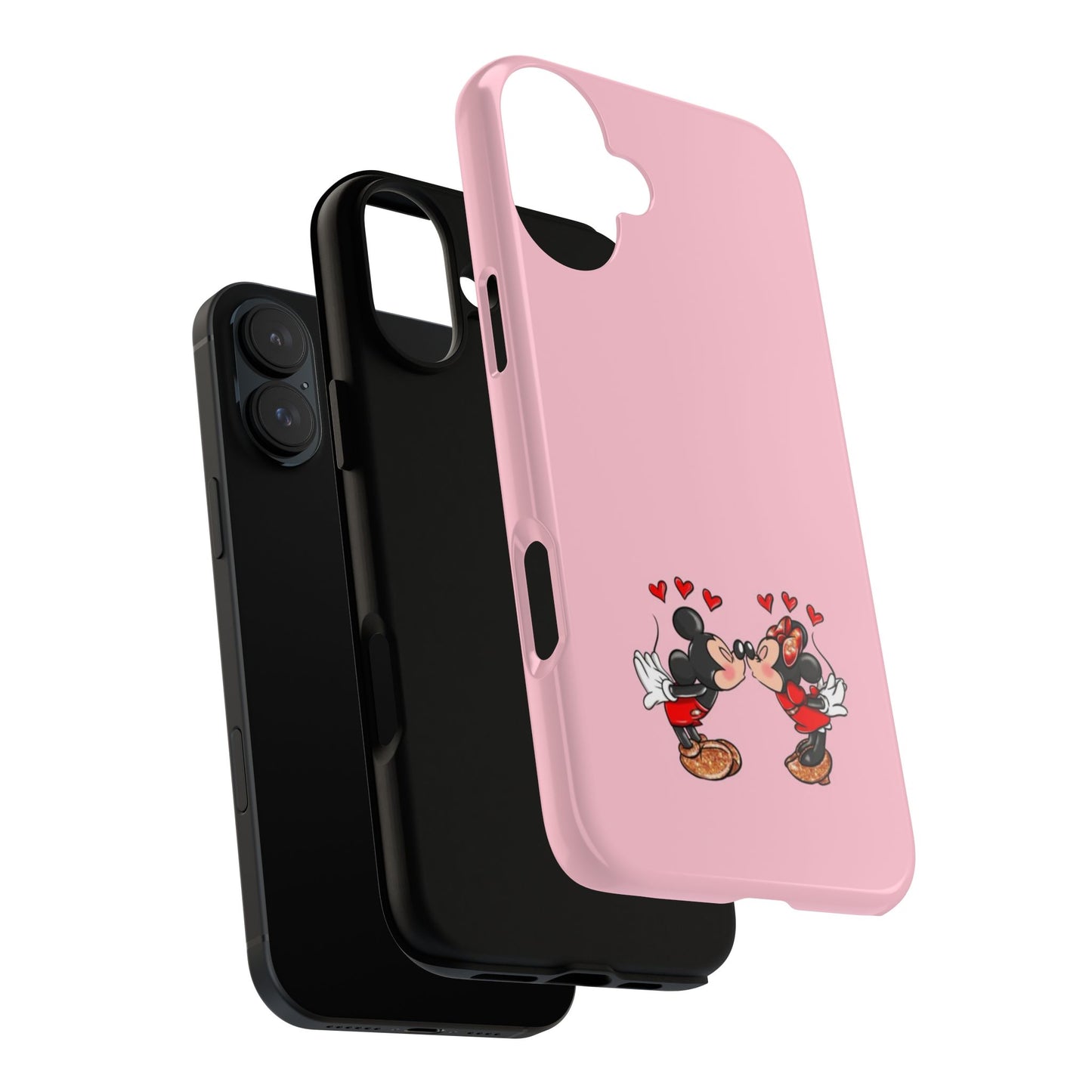 Pink Romantic Kissing Mouse Phone Case — Cute Couple Hearts Protective iPhone Cover