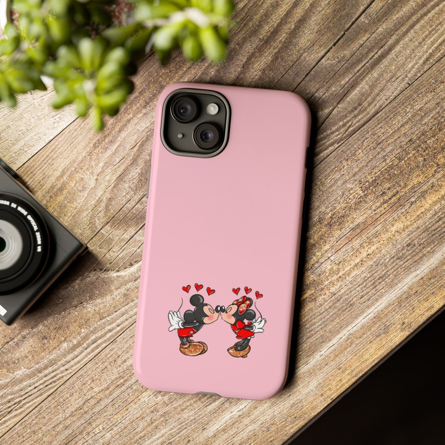 Pink Romantic Kissing Mouse Phone Case — Cute Couple Hearts Protective iPhone Cover