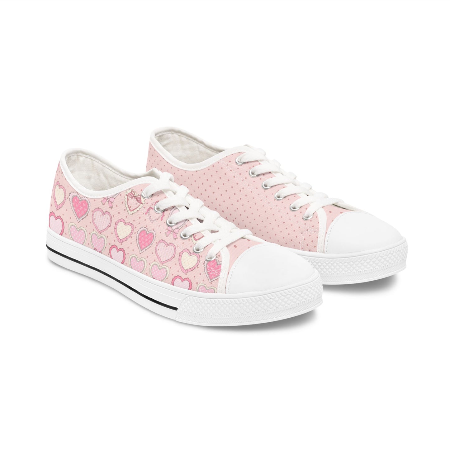 Pink Heart Pattern Sneakers - Women's Low Top Casual Shoes