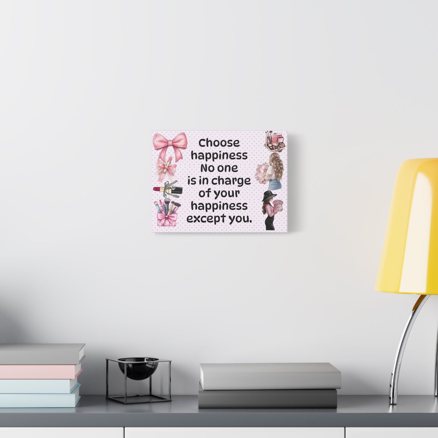 Choose Happiness — Pink Makeup Wall Canvas