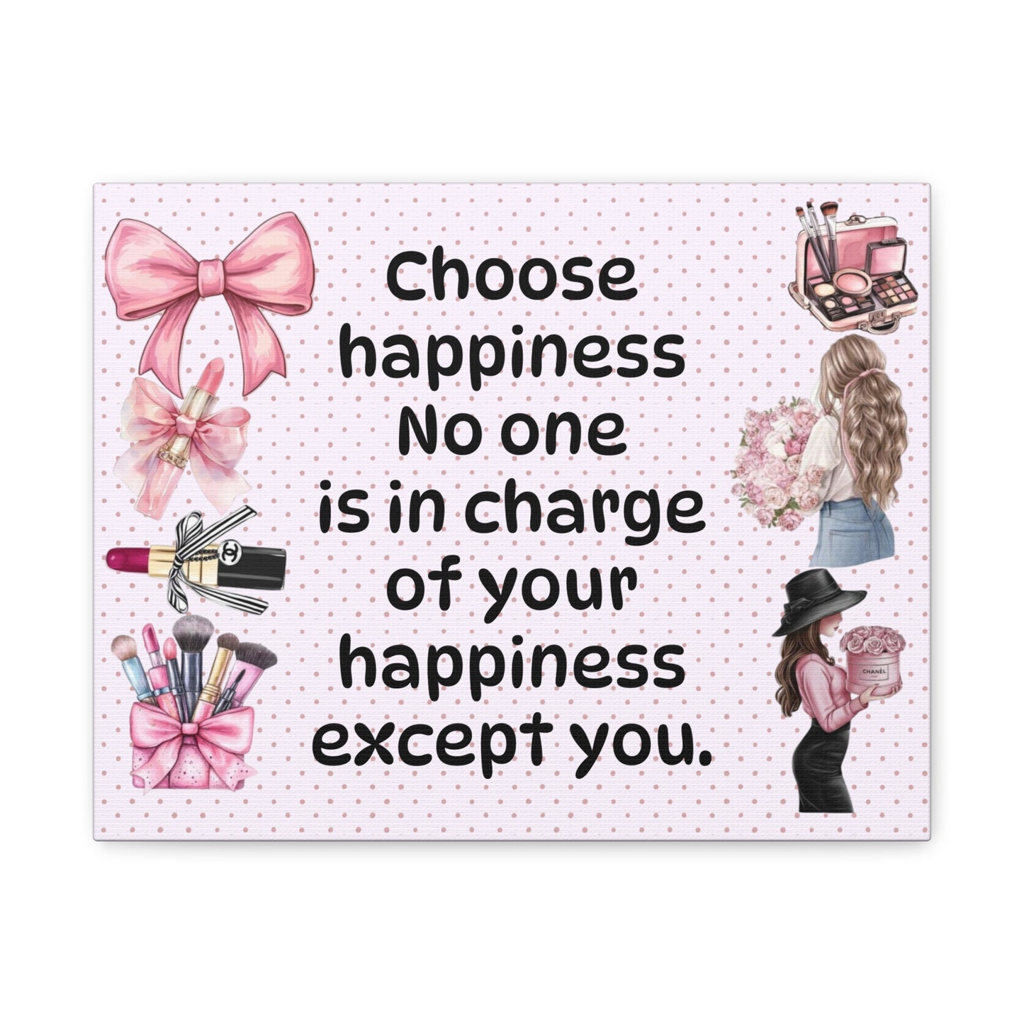 Choose Happiness — Pink Makeup Wall Canvas