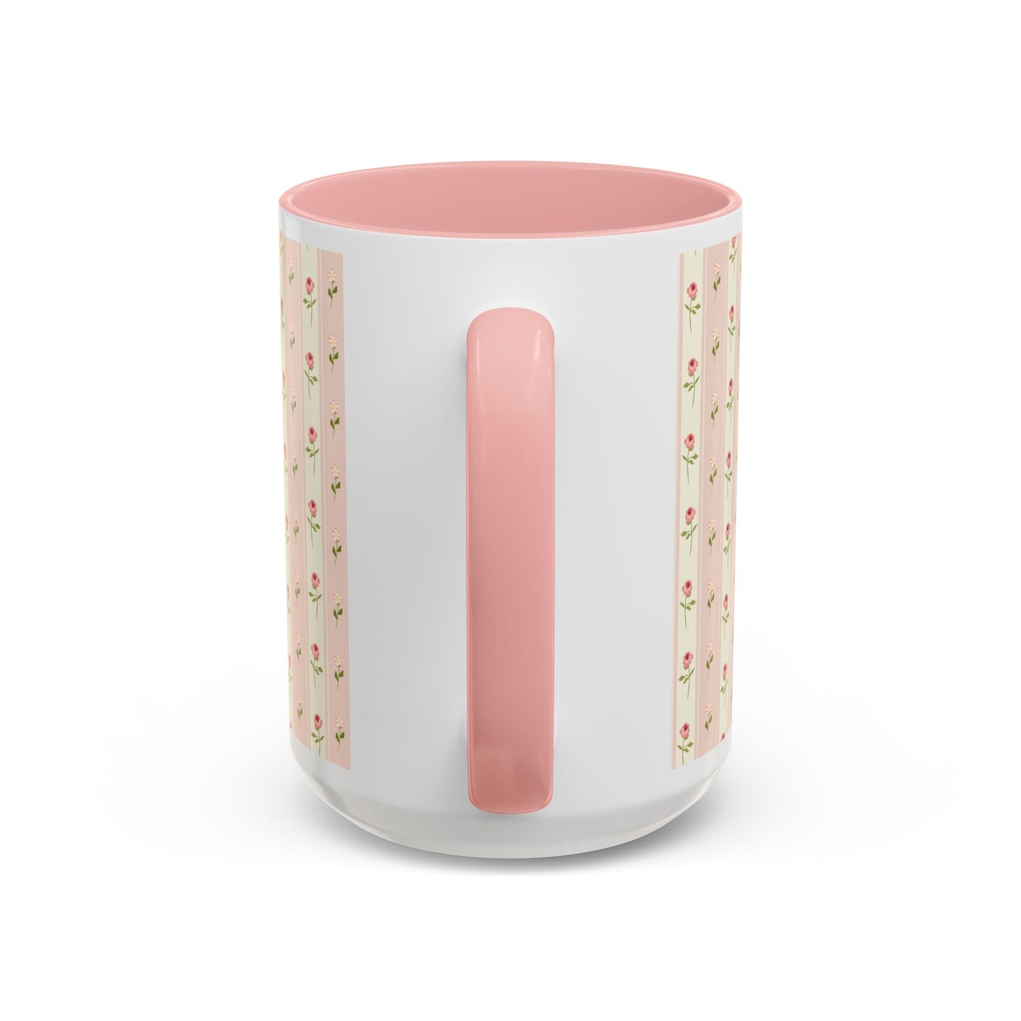 Pink Rose Stripe Accent Coffee Mug – Floral Vintage Tea Cup (11/15oz)
