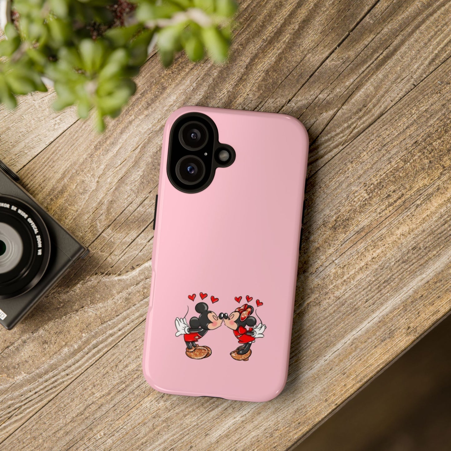 Pink Romantic Kissing Mouse Phone Case — Cute Couple Hearts Protective iPhone Cover