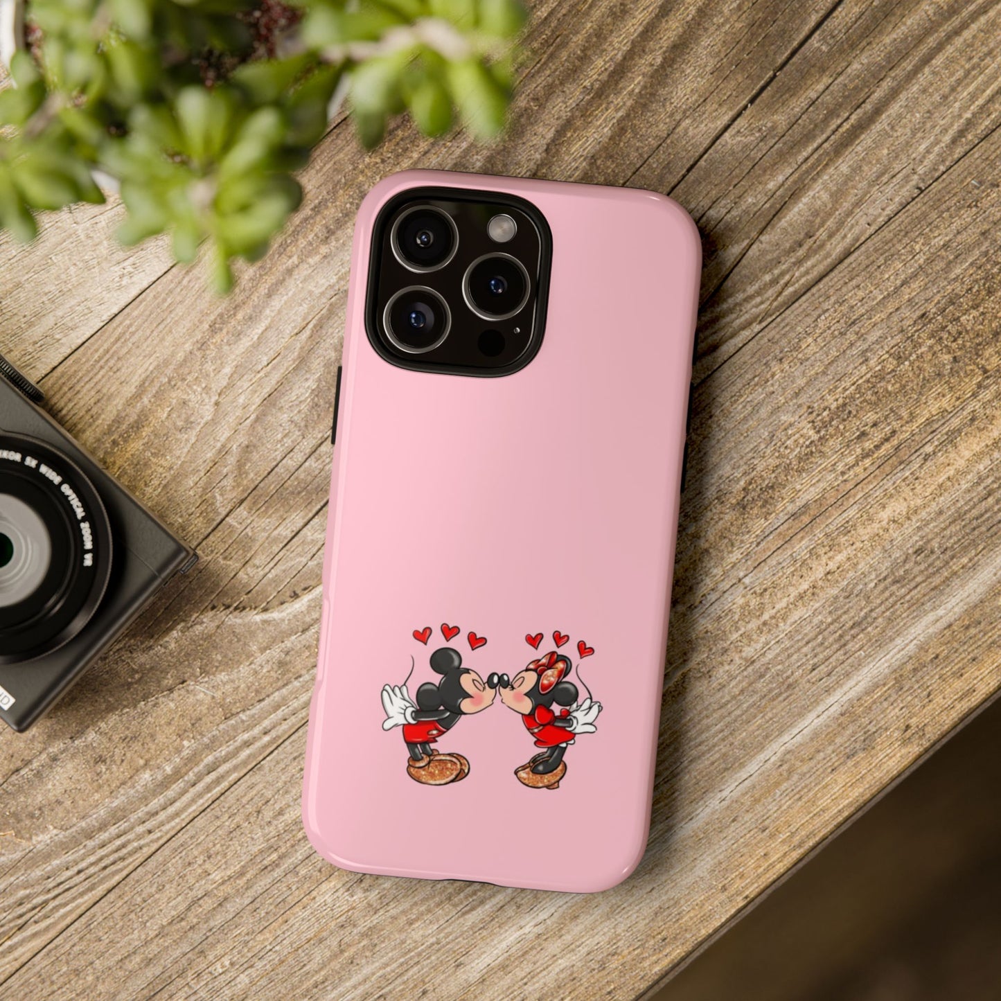 Pink Romantic Kissing Mouse Phone Case — Cute Couple Hearts Protective iPhone Cover