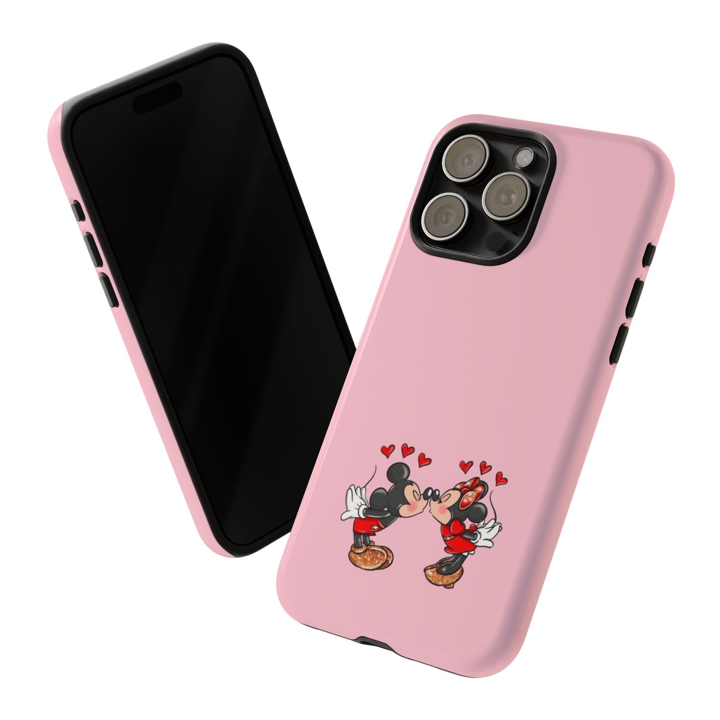 Pink Romantic Kissing Mouse Phone Case — Cute Couple Hearts Protective iPhone Cover