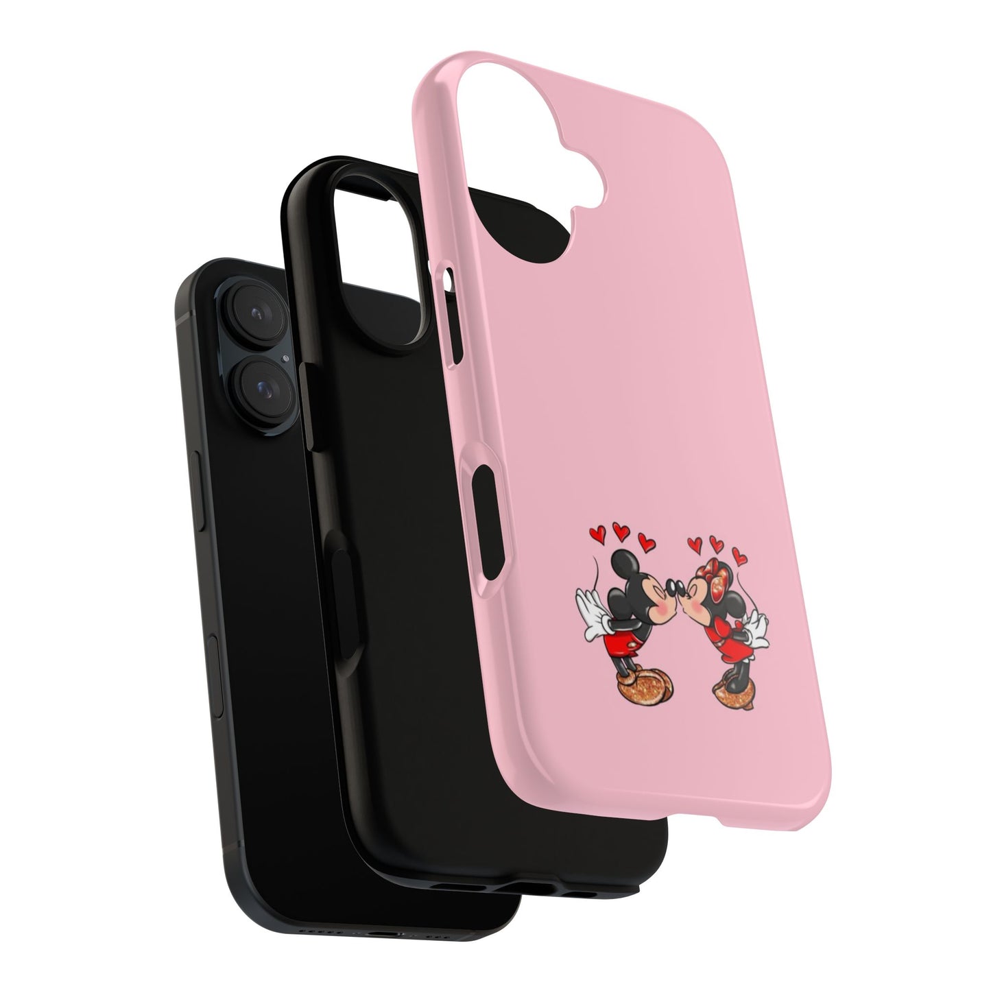 Pink Romantic Kissing Mouse Phone Case — Cute Couple Hearts Protective iPhone Cover
