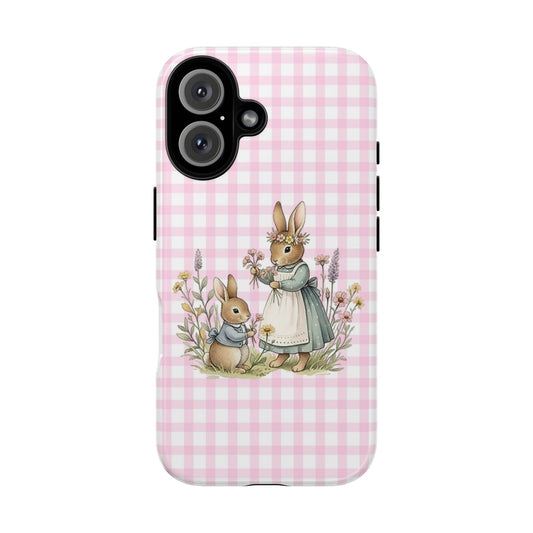 Cute Vintage Bunny Phone Case – Pink Gingham Easter Phone Cover