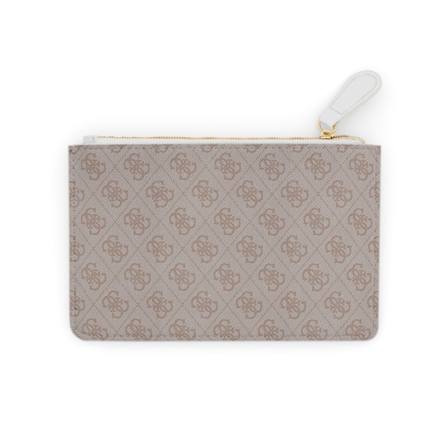Mini Clutch Bag – Neutral Monogram Zip Pouch (Stylish Wallet, Travel Organizer)