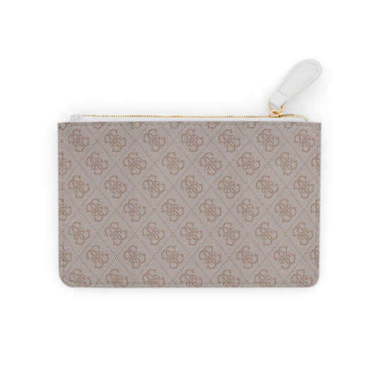 Mini Clutch Bag – Neutral Monogram Zip Pouch (Stylish Wallet, Travel Organizer)